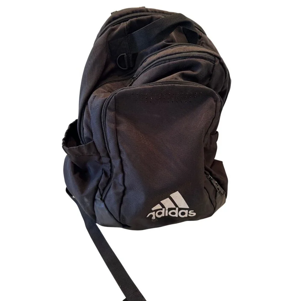 Adidas Defender Black Backpack 4 Ouside Zipper Pockets Water Bottle Pocket